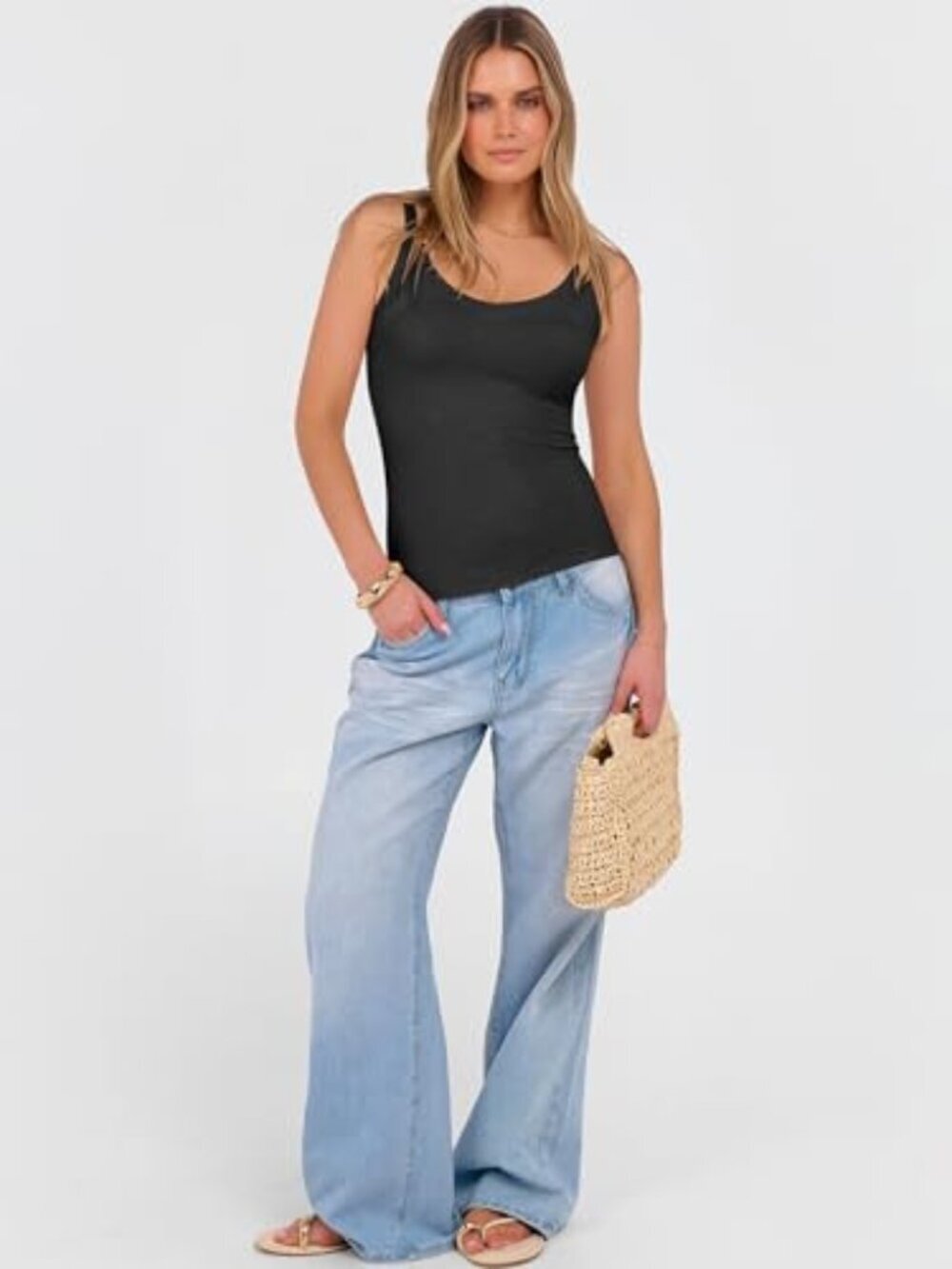 🆕 V Neck Tank Tops for Women Ribbed Knit Camisole Summer Casual Sleeveless
